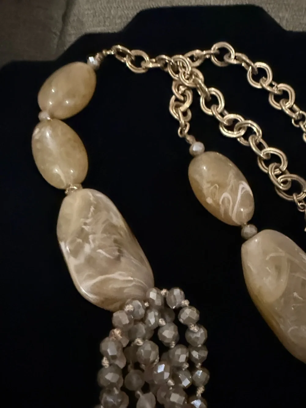 Multi-Strand Beige Beaded Statement Necklace